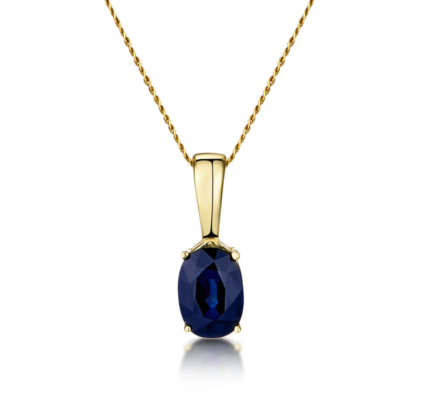 Sapphire 7 x 5mm 18K Yellow Gold Pendant Necklace FER24-U